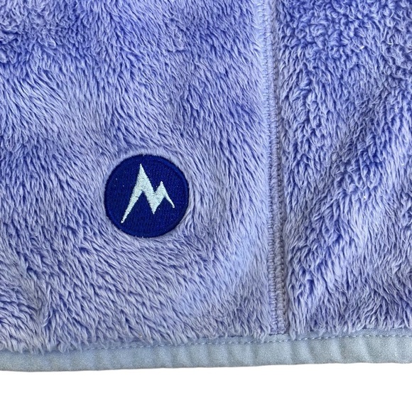 Marmot Cornflower Blue Warm Fuzzy Zip Up Fleece Jacket Mock Neck Pockets Sz M - Picture 12 of 16